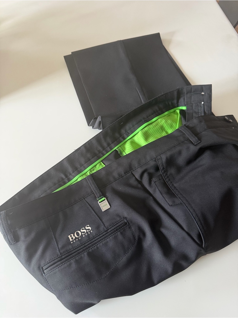 BOSS Black Men’s Dress Pants with Neon Green Inner Detail